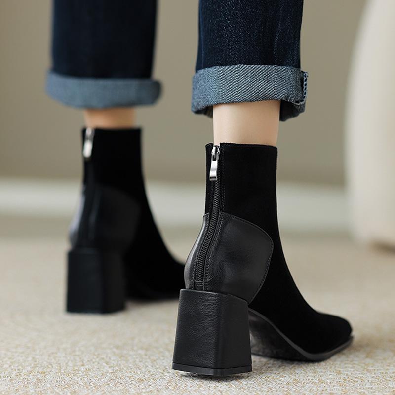 Autumn Vintage Thick Heel Women Ankle Boots Fashion Square Toe Ladies Elegant Mordern Short Booties