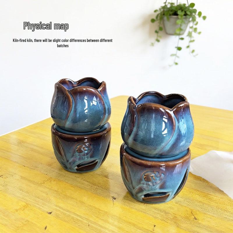 L17 Tulip Ceramic Incense Burner: Large Capacity Aroma & Essential Oil Candle Holder
