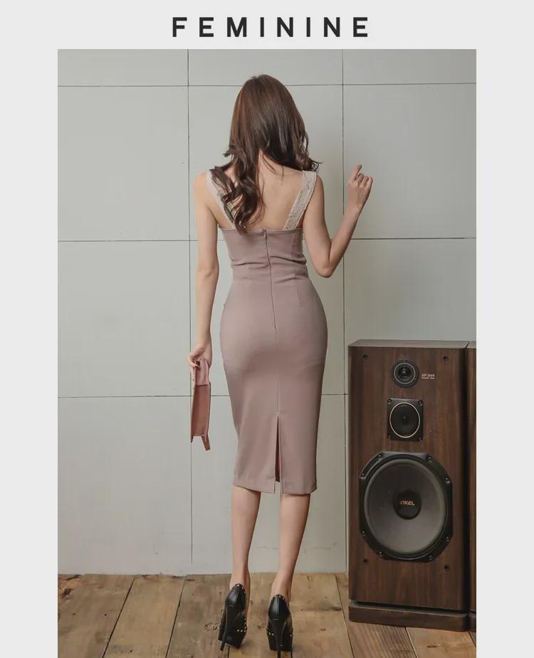 2019 Sommer Koreanisches Spitzen-Hosenträgerkleid – Slim Fit OL-Stil