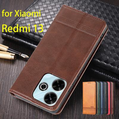 Deluxe mágneses adszorpciós bőrrel szerelt tok Xiaomi Redmi 13 Redmi13 4G 5G Flip Cover védőtok Capa Fundas Coque készülékhez