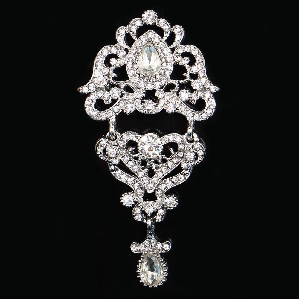 DIEZI Luxury Gold Silver Color Crystal Flower Bridal Brooches for Wedding Women Party Rhinestone Bouquet Water Drop Brooch Pins