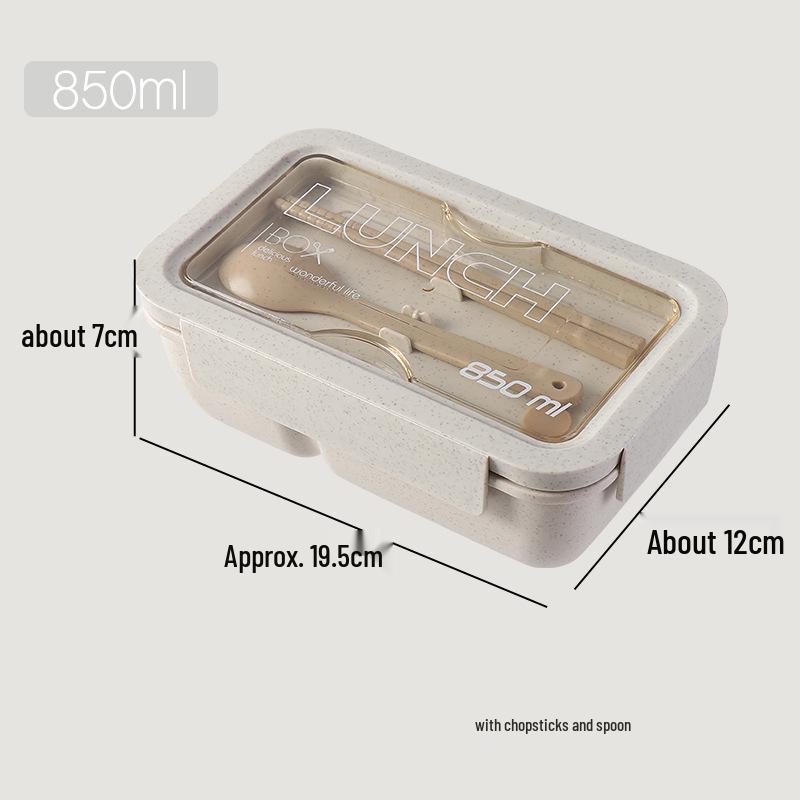 Microwavable Japanese-Style Wheat Straw Lunch Box Set with Compartments for Students and Office Workers
