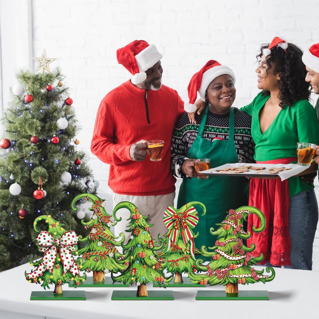 5 Pezzi Decorazioni Tavolo Natale Centrotavola Natalizi in Legno Ornamenti Segno Albero di Natale Verde Lime Per Festa Vacanze Casa Mensola Camino