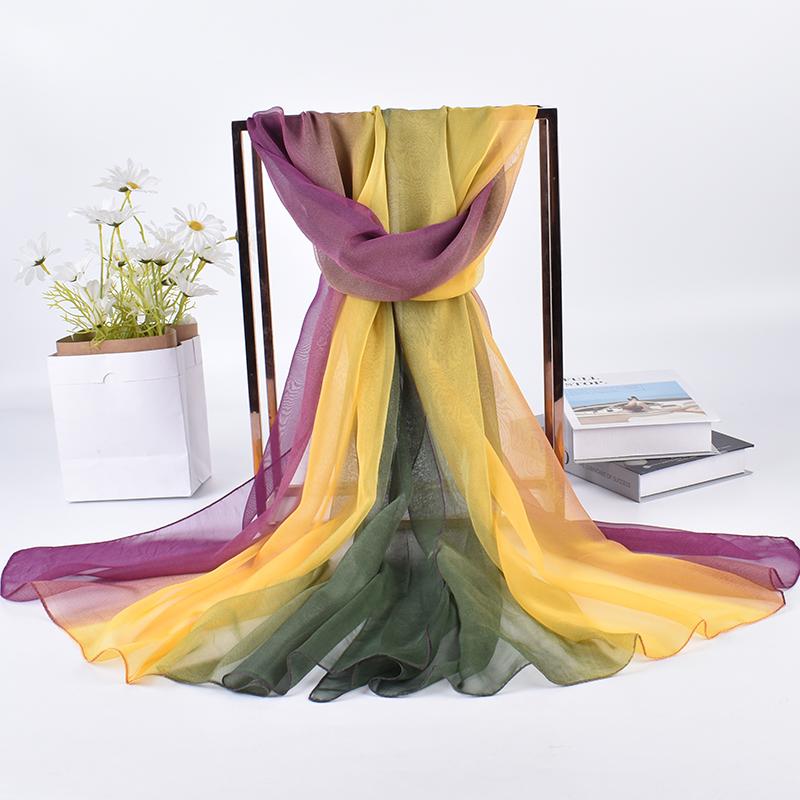 Spring/Summer New Three Color Gradient Silk Scarf 75 * 180 Georgette Long Scarf