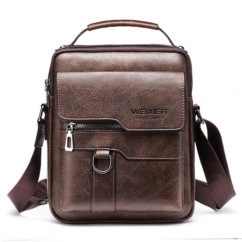 WEIXIER Premium PU-Leder Herren Umhängetaschen Retro Unifarben Einzelne Schultertasche Wasserdicht Lässig Business Crossbody-Taschen für Vatertagsgeschenke
