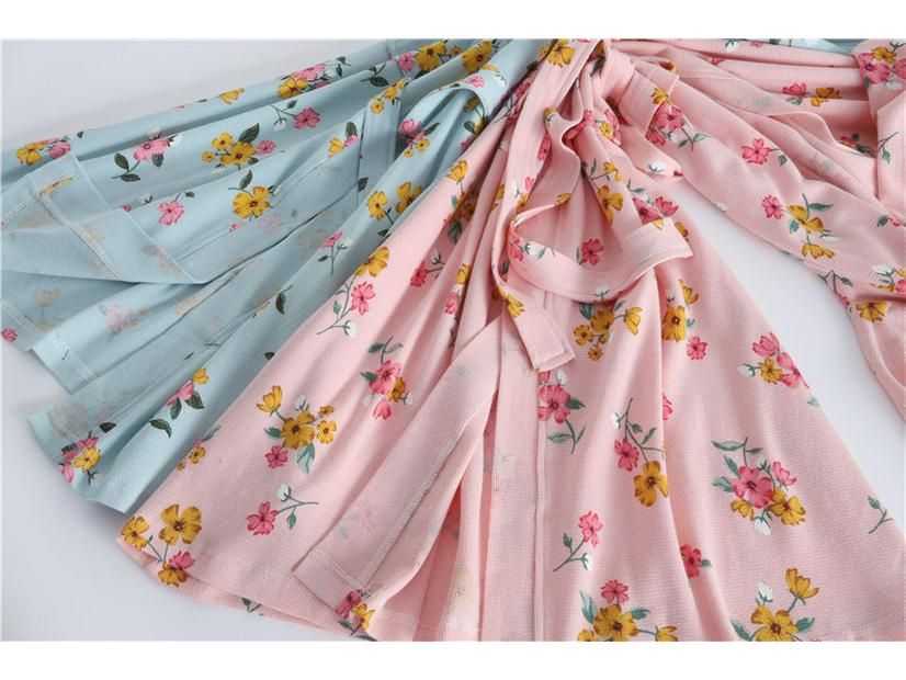 New Cotton Waffle Kimono Bathrobe - Long Sleeve, Soft & Skin-Friendly, Perfect for Spring & Autumn