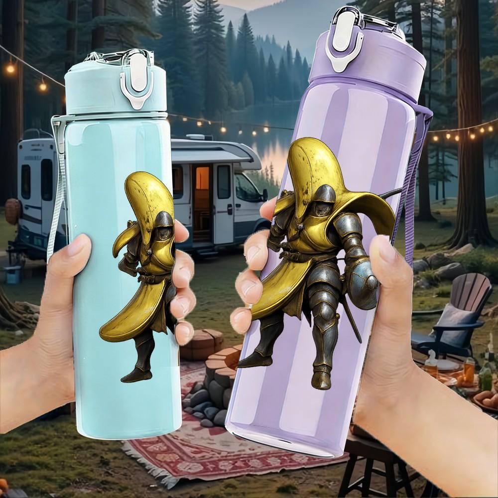 1PC Banana Warrior Character Art 750ml Color Plastic Sports Water Bottle Leakproof Flip Straw Lid Suitable for Sports Office Home Use