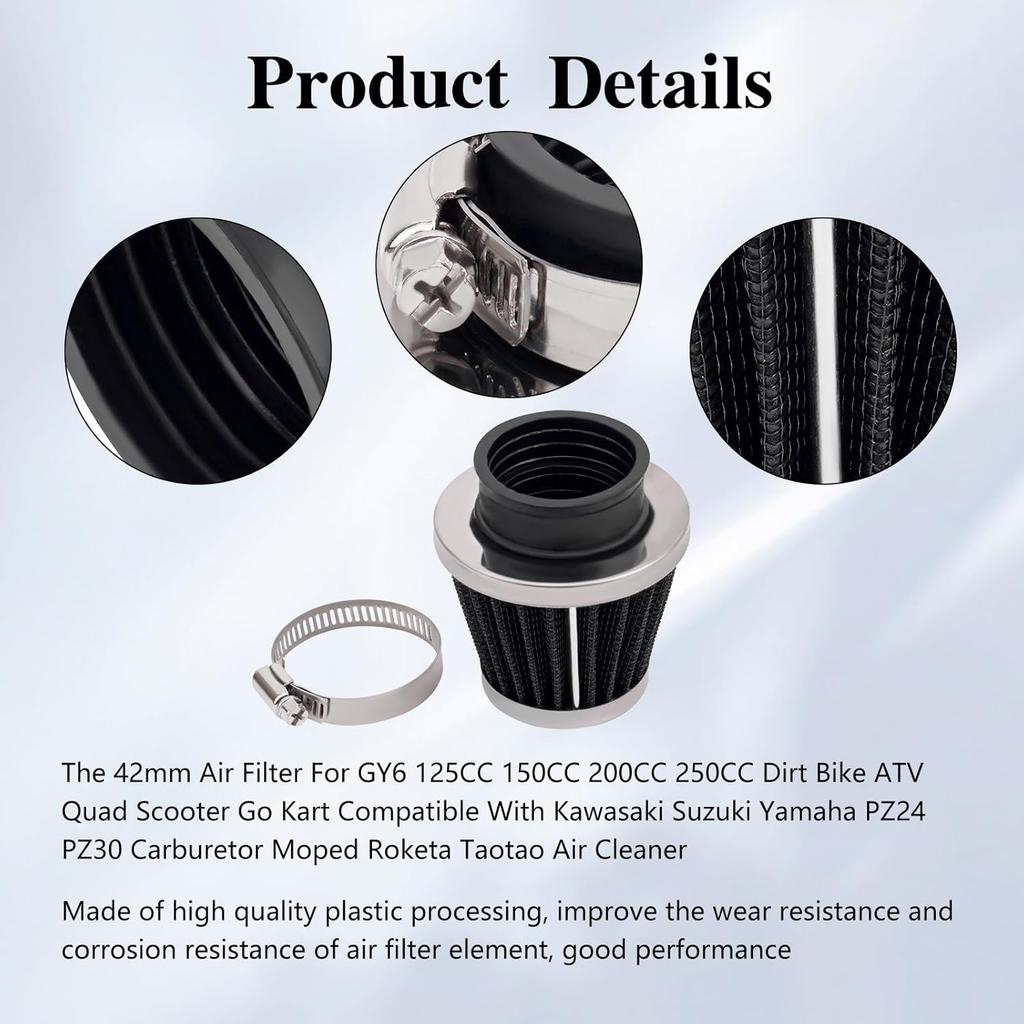 Road Passion 42mm Air Filter Replacement for Kawasaki Suzuki Yamaha PZ24 PZ30 Carburetor Moped Roketa Taotao GY6 125CC 150CC 200CC 250CC Dirt Bike