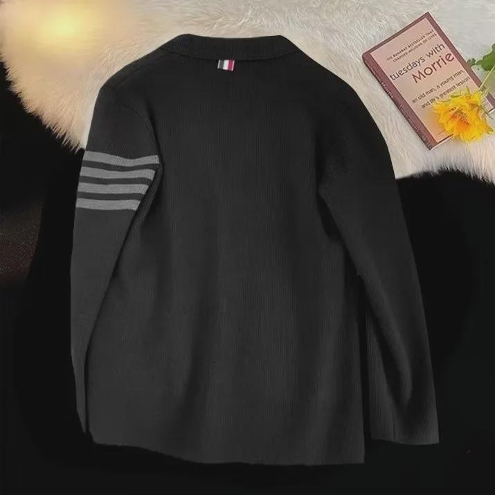 Unisex Slim Fit Korean Style Knitted Cardigans with Striped Edges