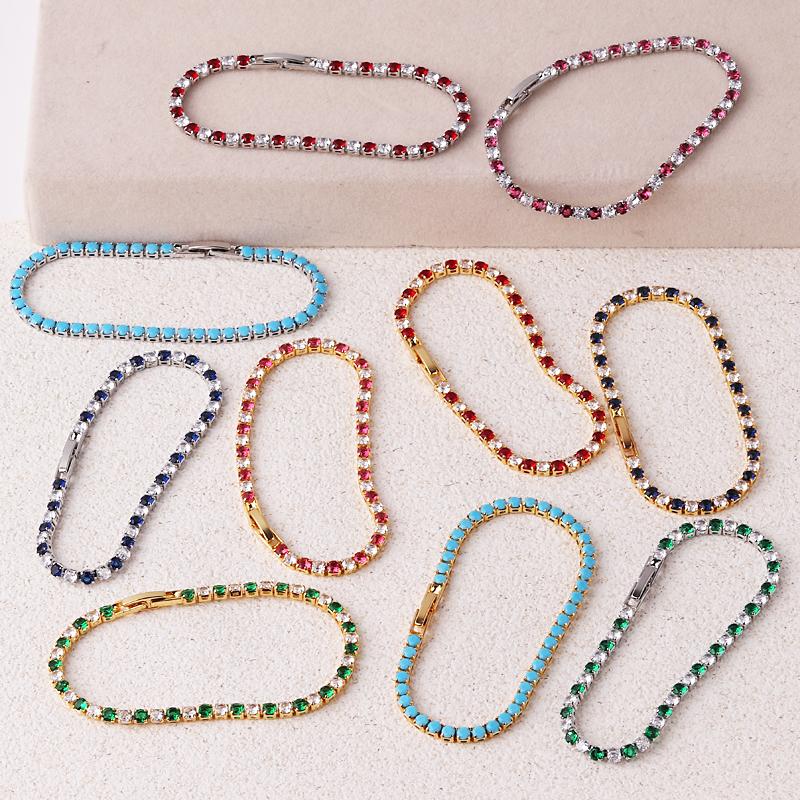 New Rainbow Crystal Tennis Bracelets For Women Men Kpop Silver Color Friend Gifts Colorful Zirconia Bangle Chain on Hand Jewelry