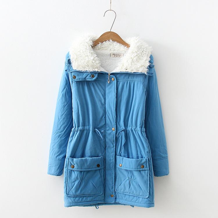 Autumn and Winter Mid-length Tooling Cotton-padded Jacket Women's Drawstring Waist Lamb Velvet Thick Warm Jacket