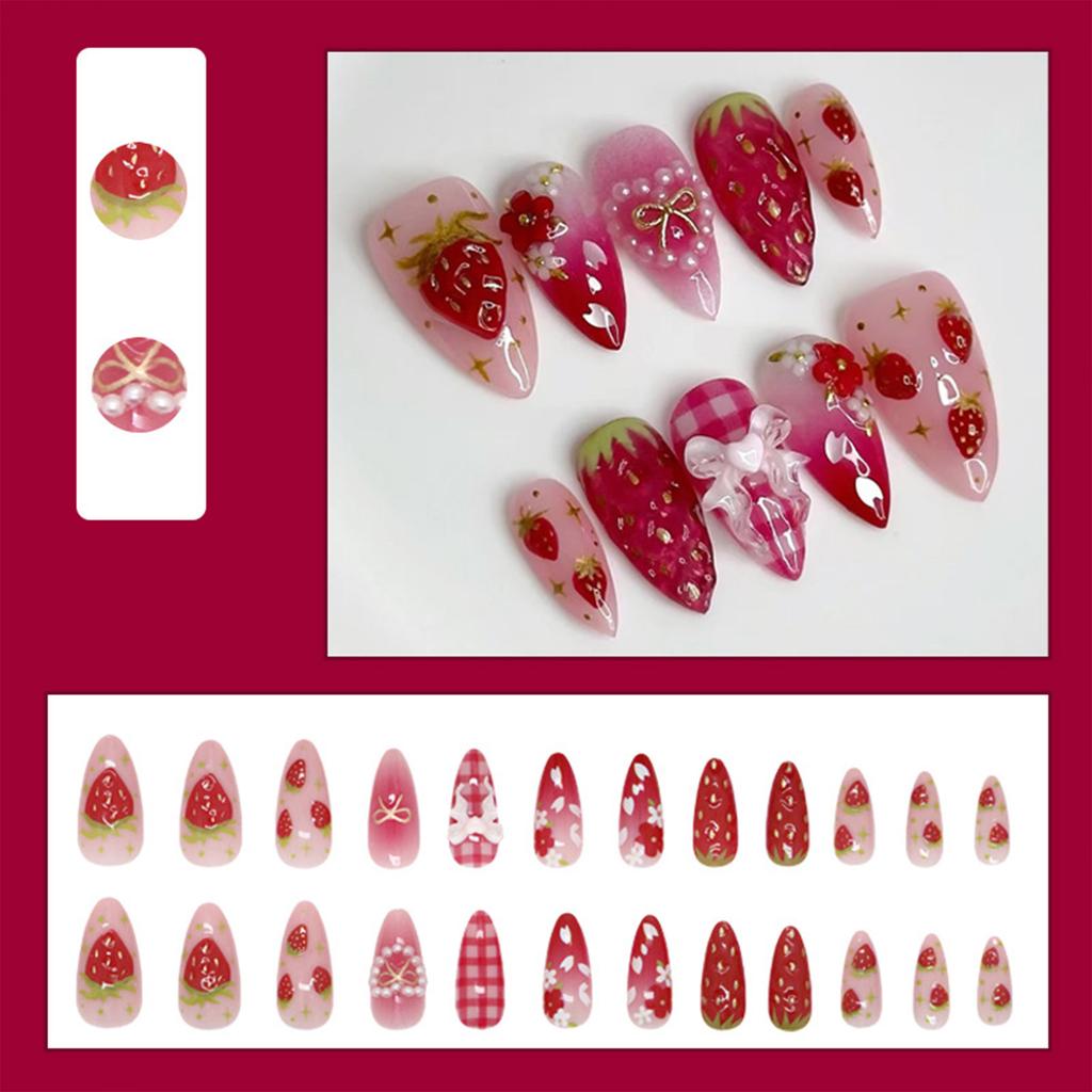 24pcs Amber Rose False Nails Press On Nails With Oil Paint Flower Designs Long Almond Elegant Sizzy Autumn Fake Nails Wearable