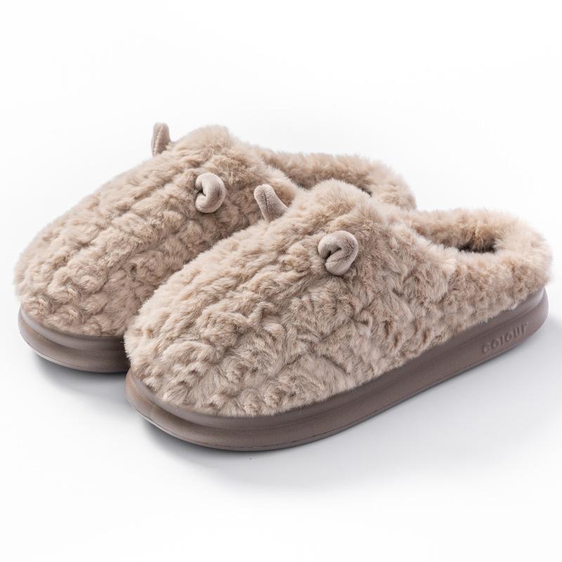 Women's and Men's 2024 Autumn Winter Thick Sole Fleece Slippers for Home