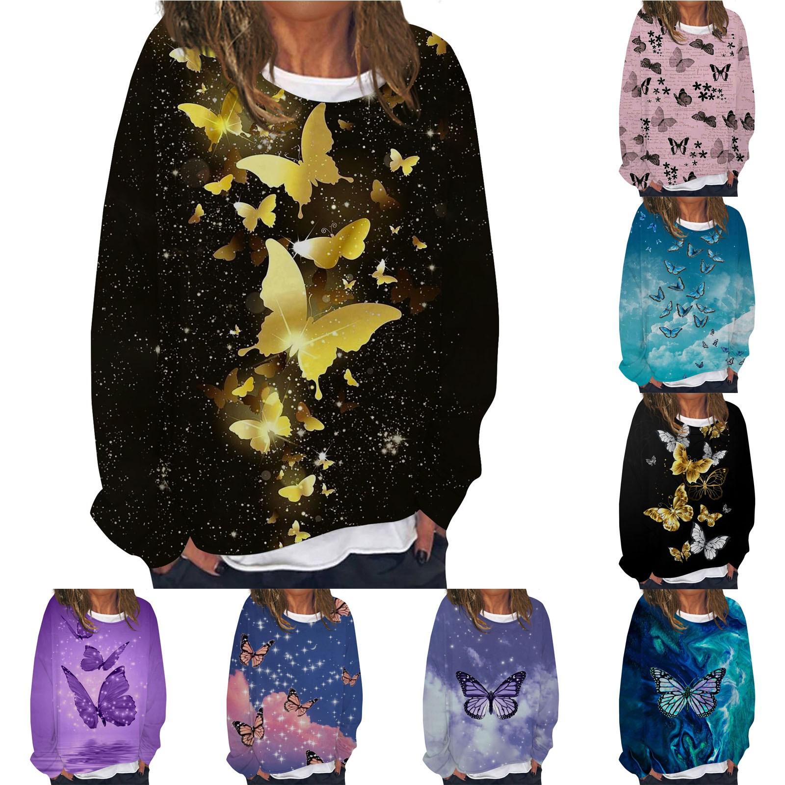 

Женская мода с длинным рукавом и принтом бабочки на шее, толстовка, топ L