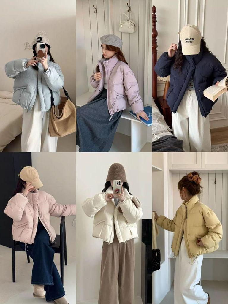 Women's Short Petite Thickened Down Jacket - Loose, Slimming, Warm, Stand Collar; Ideal for Autumn and Winter.