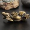 1Pc Exquisite Vintage Brass Rhino Figurine - Handcrafted Miniature Sculpture Ornament for Interior Home Decor with Copper Accents and Unique Carving