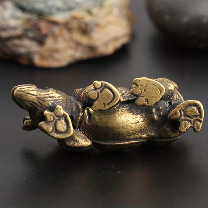 1Pc Exquisite Vintage Brass Rhino Figurine - Handcrafted Miniature Sculpture Ornament for Interior Home Decor with Copper Accents and Unique Carving
