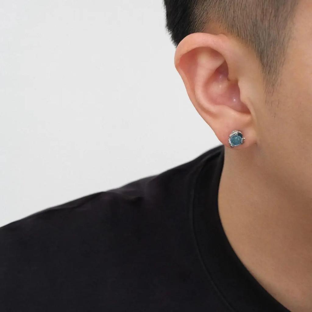 Vintage Silver Color Animal Snake Stud Earrings for Men Women Punk Earrings with Light Blue Stone Personality Jewelry Gifts