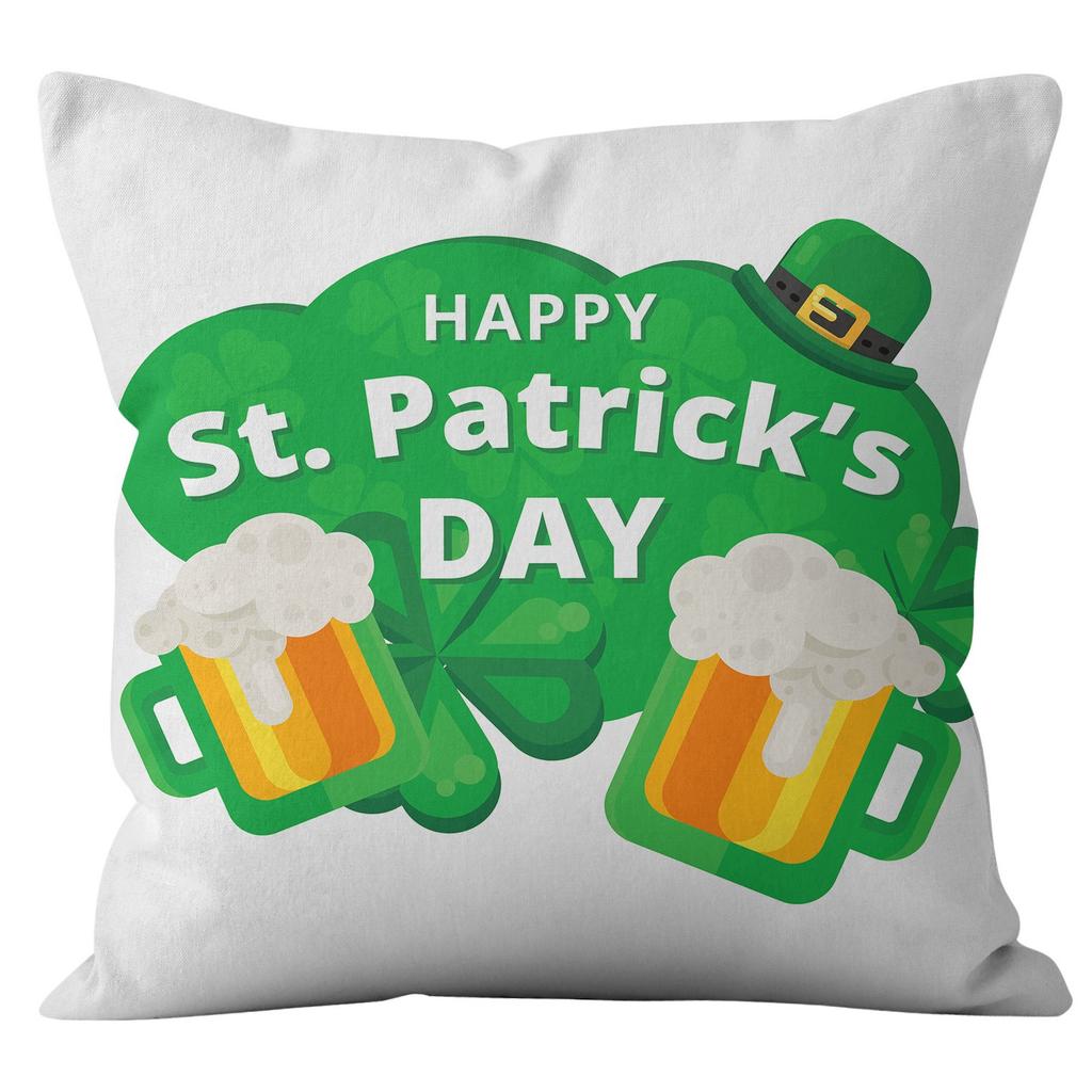 Home Cushion Cover St. Patrick's Day Pillowcase Four-leaf Clover Plaid Sofa Cushion Cover
