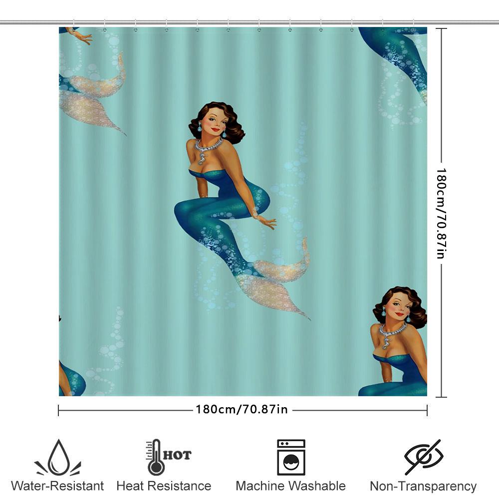 Blue Mermaid Shower Curtain With Elegant Woman Design Modern Bathroom Decor For Home Decoration