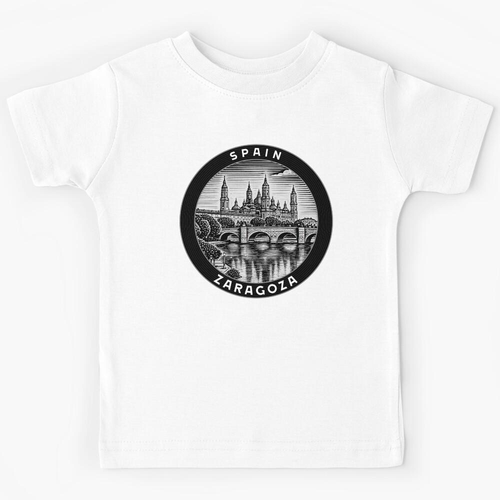 Zaragoza Spain Linocut Style Kids T-Shirt 150