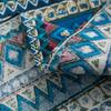 Bohemian Blue Geometric Print Tablecloth with Mediterranean Style Napkins - Cotton Linen for Coffee Table