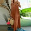 Women Summer Fashion Loose Swing Dress Long V Neck Sleeveless Solid Color Large Size