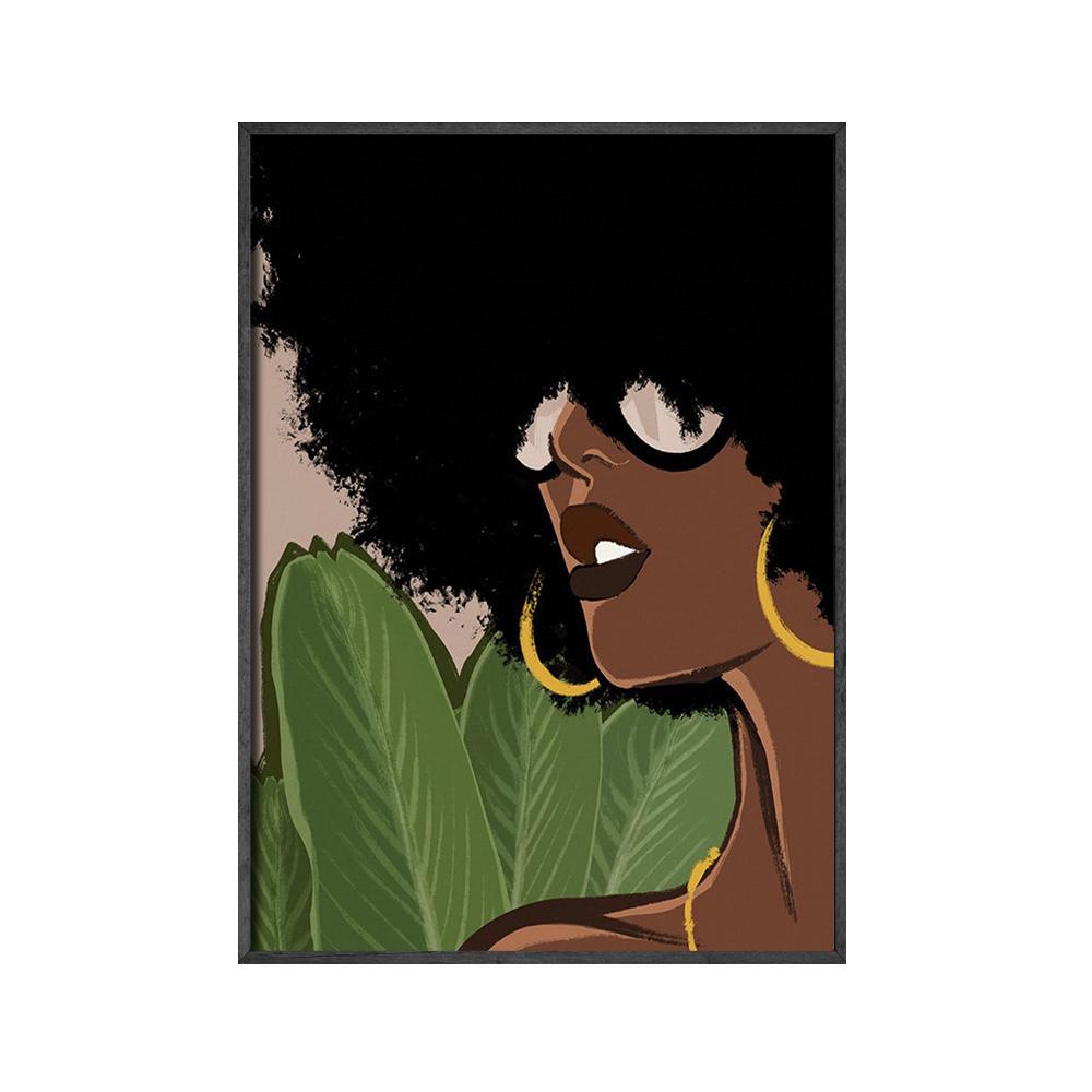 

Африканское искусство Картина холст Черная женщина Черная девушка с тропическими листьями монстеры Постеры и принты Бохо Настенное искусство Картинки 50x70cm No Framed