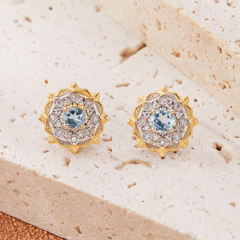 Natural Garnet Tanzanite Sapphire Topaz Stud Earrings Women'S S925 Sterling Silver Gemstone Ear Jewelry