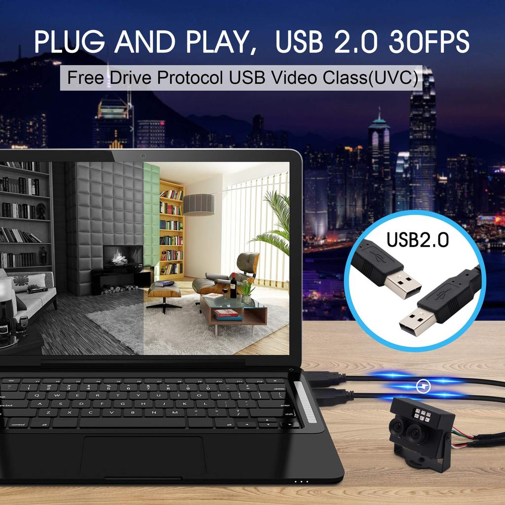 ELP USB Camera 2MP Webcam WDR Dual Lens Webcam with Face Biopsy Detection Video RGB IR Dual Output Vision Webcam with IR LED Plug and Play for Windows