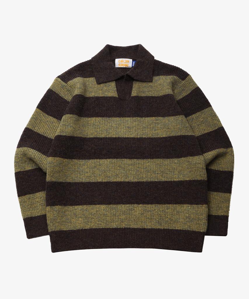 GOLDEN SUNSHINE Wool Mixed Stripe Collar Knit_Green