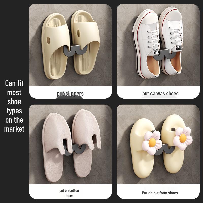 No-Drill Wall-Mounted Bathroom Slipper Rack 