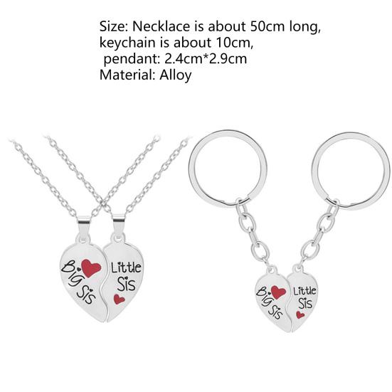 2 Set Sister Necklace Heart Shape Durable Stainless Cute Key Ring