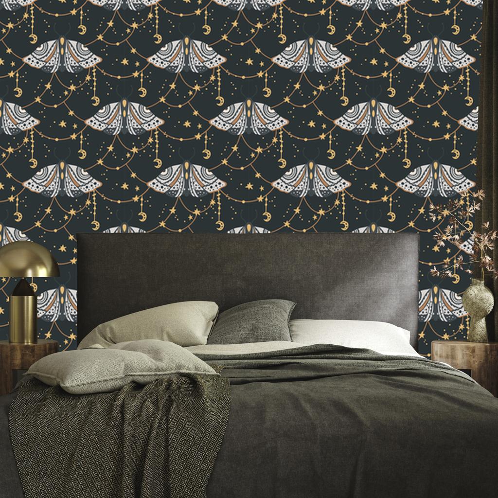 Rainbows and Butterflies Boho Wallpaper, Turquoise and Brown, for Living Room and Bedroom, 50x1000
