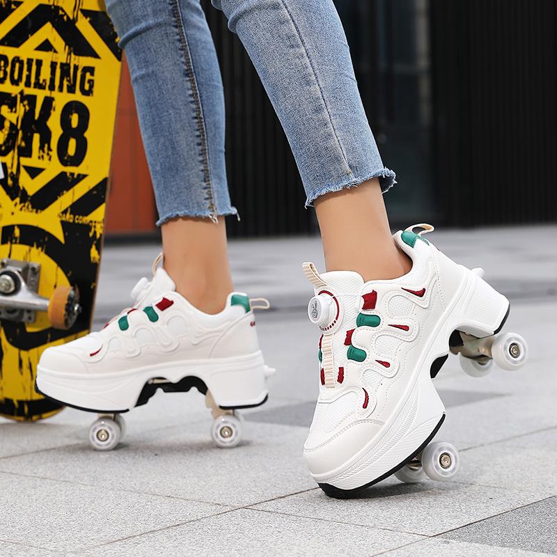Children/Teenagers /Boys/Girls Shapeshifting Shoes Four-wheel Dual-use Roller Skates Double Row Walking Shoes Roller Skates