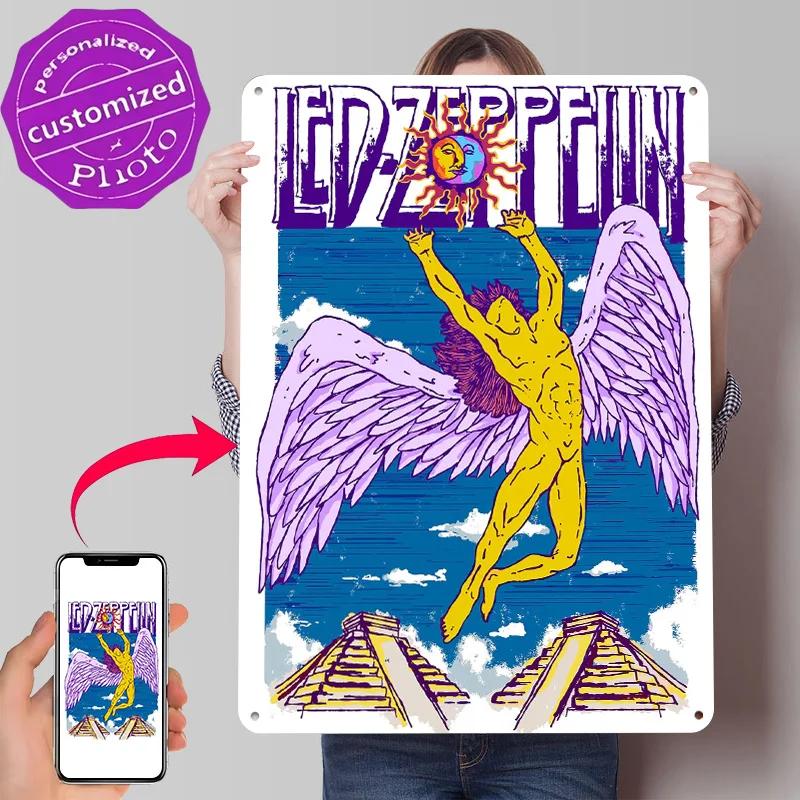 Led Zeppelin Art D Texture Printed Poster Custom Vintage Metal Tin Plate Sign for Wall Art Decoration Bedroom Accessories House
