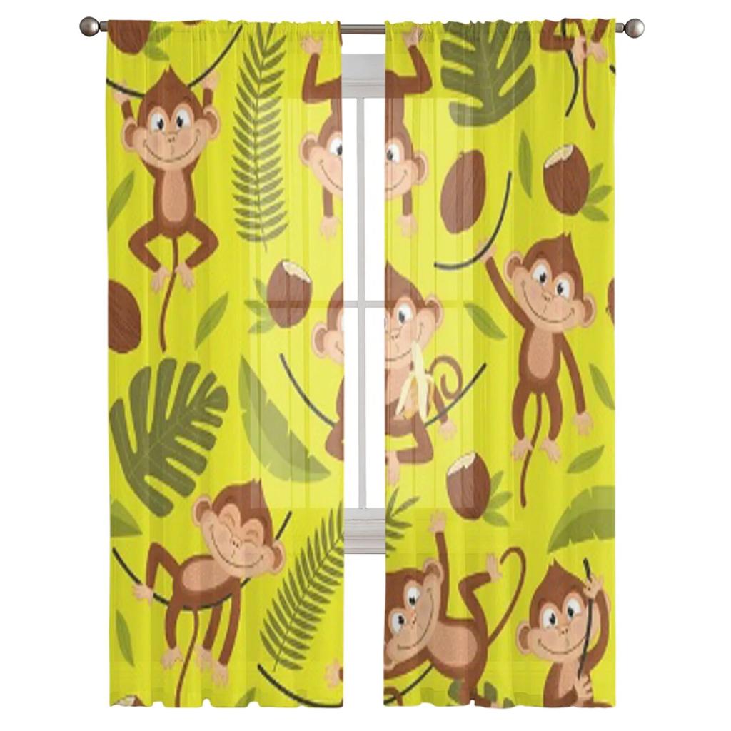 Małpa na żółtym tiulu Przezroczyste zasłony okienne do salonu Sypialnia Nowoczesne zasłony szyfonowe woalowe organzowe Dekoracyjne zasłony