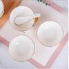 AVADEN Pure White Ceramic Rice and Noodle Bowls with Gold Rim