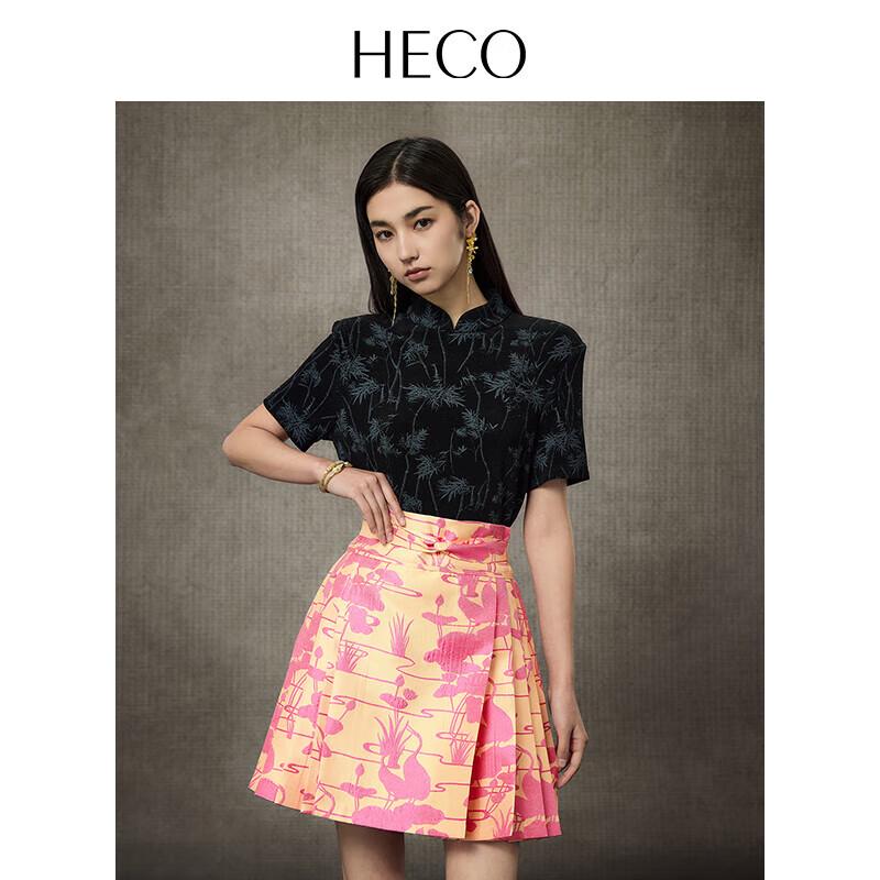 HECO 2025 New Chinese Style Acetate Teardrop Collar Short Sleeve T-shirt