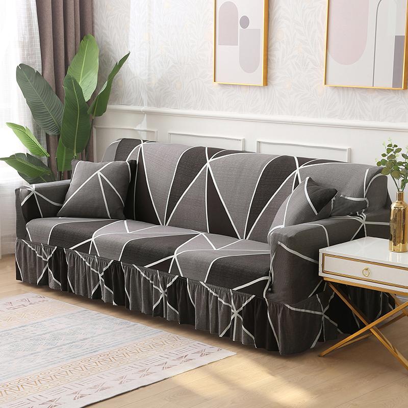 Sofa Skirt Cover Sofa Protector Stretch Slipcover For 1/2/3/4 Seat Couch Cover Corver Sofa Cover Geometric Printed