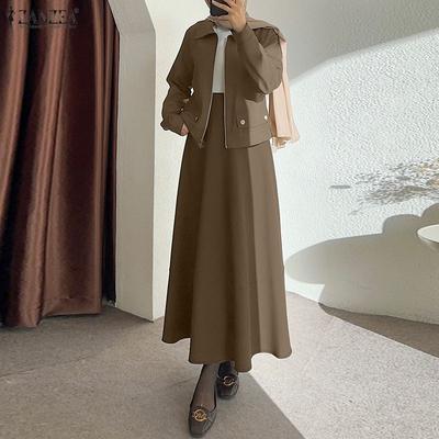 Women Long Sleeve Thin Outwear and Long Skirts Casual Two Piece Suit Sets