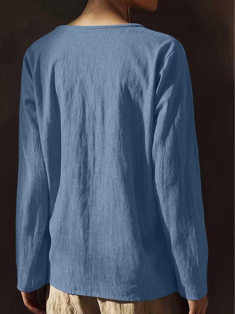 Chemise Longue en Lin et Dentelle Européenne Printemps-Été pour Femme - Couleur Unie, Col Rond