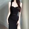French Evening Dress New High-end Split Suspender Dress Black Hepburn Sexy Little Black Dress KTV