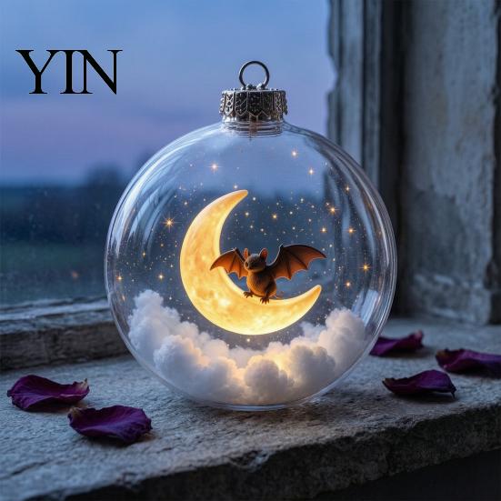 Halloween Hanging Ornaments Ball Ornament, Clear Sphere Decoration with Black Cat Bat Holiday Scene Window Pendants Skeleton, Festive Bauble for Home
