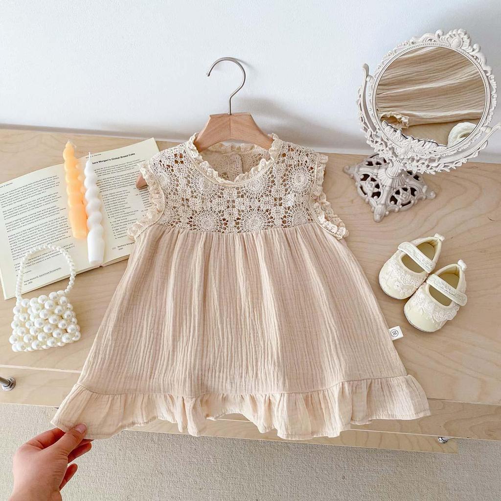 Infant Girls' Seersucker Ruffle Lace Sleeveless Dress