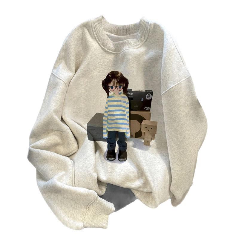 2025 Crew Neck Sweater Autumn and Winter Hong Kong Style Women's Loose Trend Versatile Velvet Thickened High Street Fashion Men's Jacket Ins