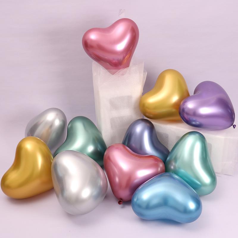 10/20/50pcs Metal Chromium Balloons Thickened Heart Love Metallic Gold Latex Helium Balloon Wedding Birthday Christmas Decor