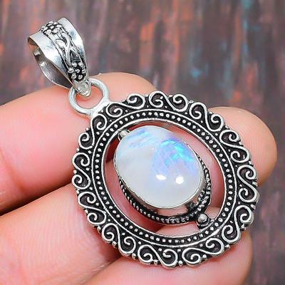 Rainbow Moonstone Gemstone Ručně vyráběný šperkový přívěsek ze stříbra 925 pro vánoční dárek