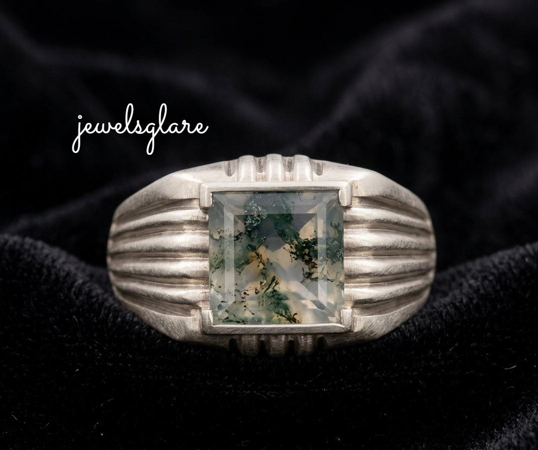Moss Agate Ring, 925 Sterling Silver
