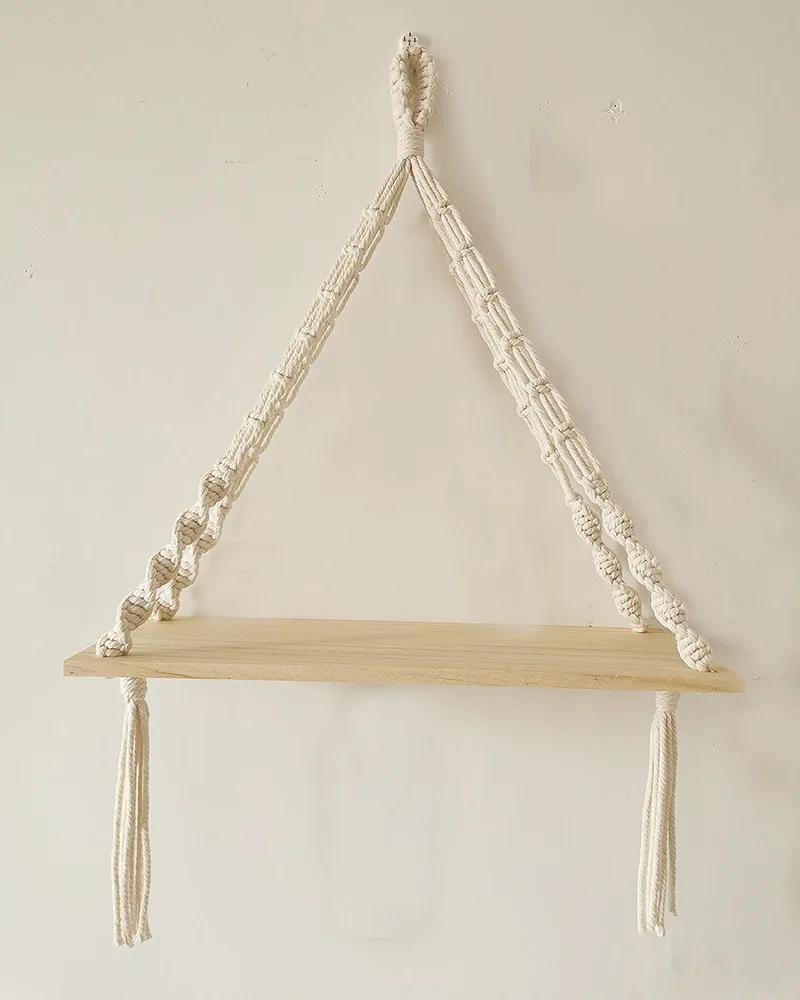 Nordic Triangle Floating Shelves Bohemian Woven Tapestry Storage Rack Ins Wall Hanging Living Room Bedroom Decor Storage Shelf